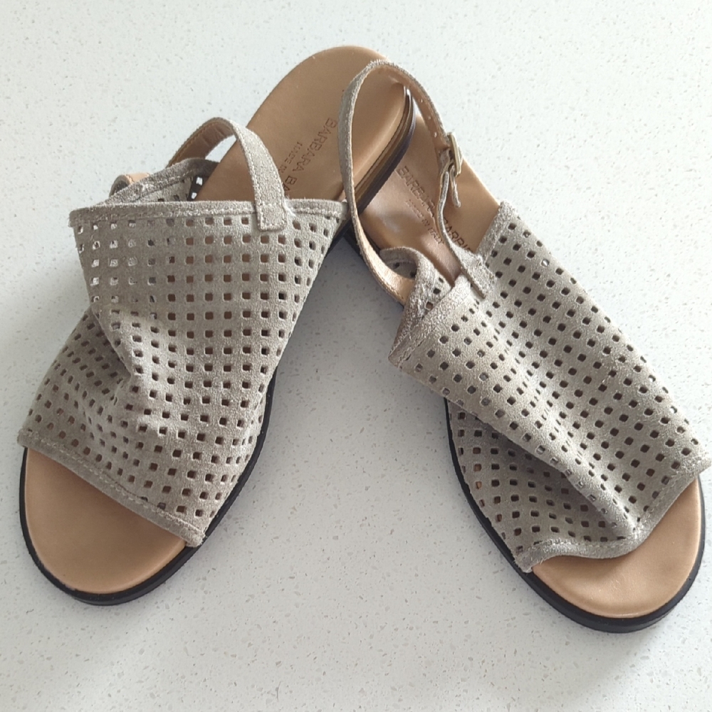 Barbara Barbieri Italian Gray Suede Perforated Sandals